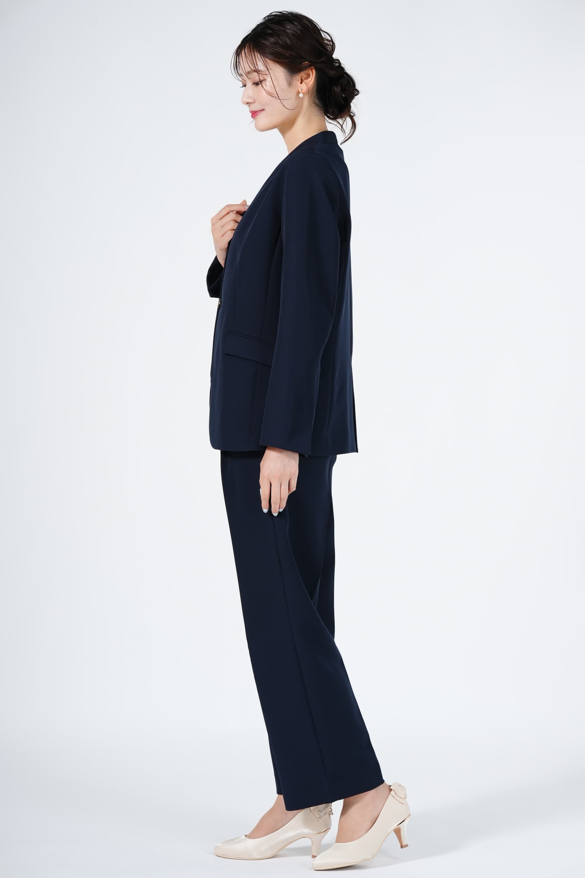 THE SHOP TK メタル釦ジャケットネイビーパンツスーツセット (S) を