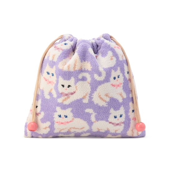 モフモフネコチャン 巾着 L/MNC-260283（WEB限定）(ペールパープル