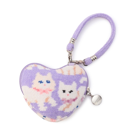 新品未使用】フェイラー モフモフ猫ちゃん ハート型ポーチ ピンク 白