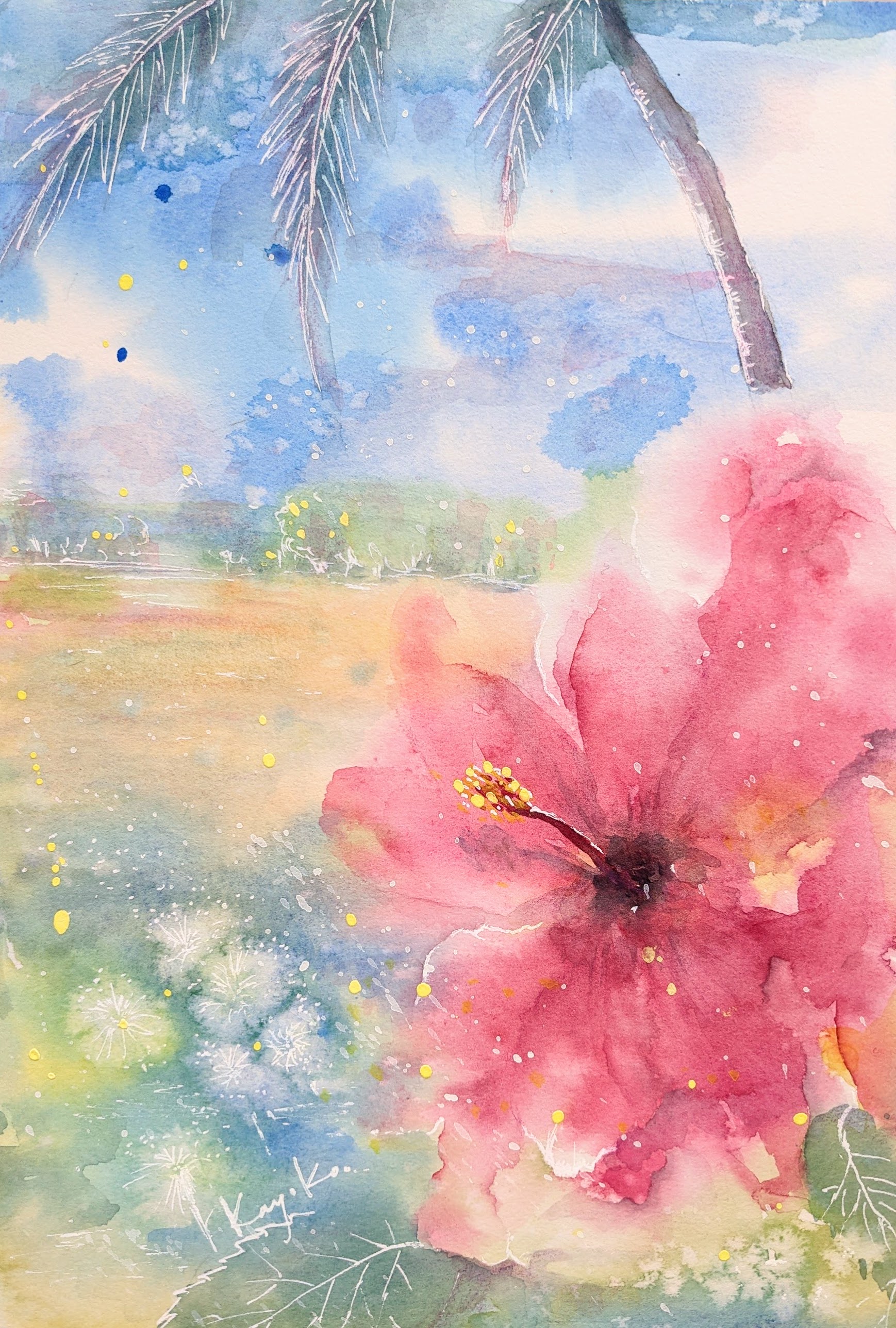 絵画 紫陽花と唐辛子 水彩画 お見本 絵画 紫陽花と唐辛子 水彩画 お