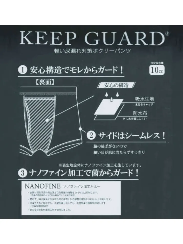ブラック 【KEEP GUARD】ナノファイン100加工軽失禁対策ボクサーパンツ