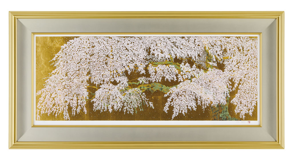 中島千波『春輝枝垂れ櫻』手張り本金箔シルクスクリーン