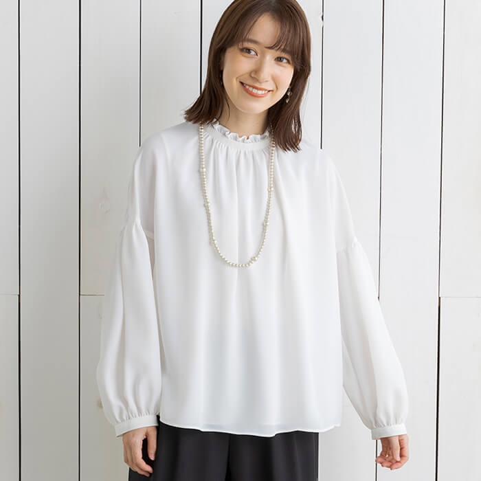 洗える｜ドロップショルダーの白ブラウス M・オフホワイト｜東京