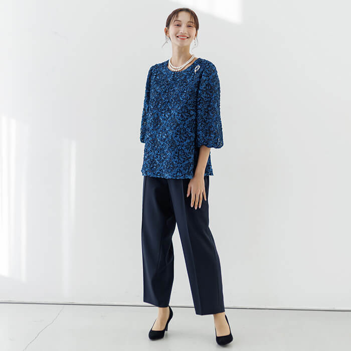 15号～19号｜リボン刺繍がポイントのセットアップ 15号・ネイビー