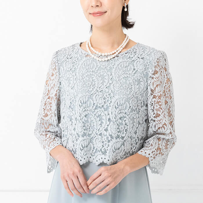 レースブラウス付きの爽やかドレス 9号・ライトグリーン｜東京