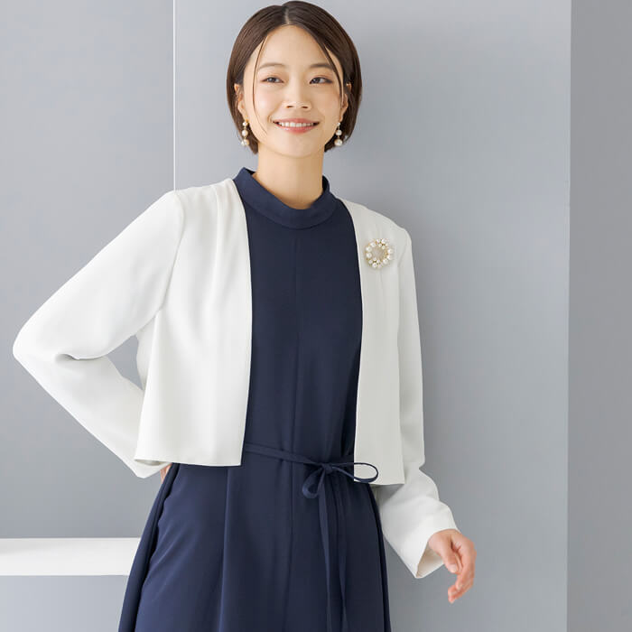 WEB限定｜コンパクボレロジャケット 11号・オフホワイト｜東京