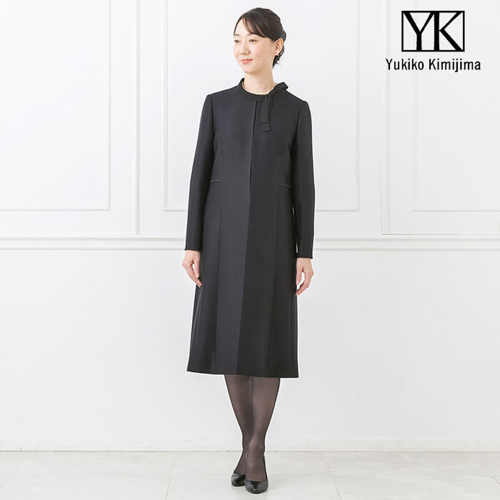 リボンモチーフのロングジャケットアンサンブル 15号・ブラック