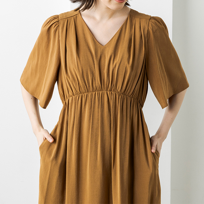 WEB限定｜裾レース切替ギャザードレス 9号・ブラウン｜東京ソワール