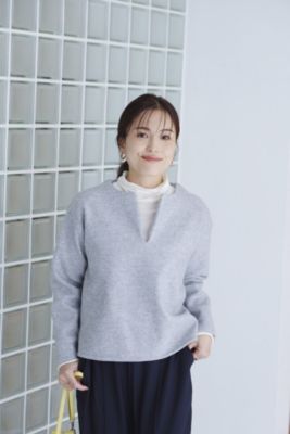OURHOME(アワーホーム)の【洗える】ウール混素材のキーネックプル