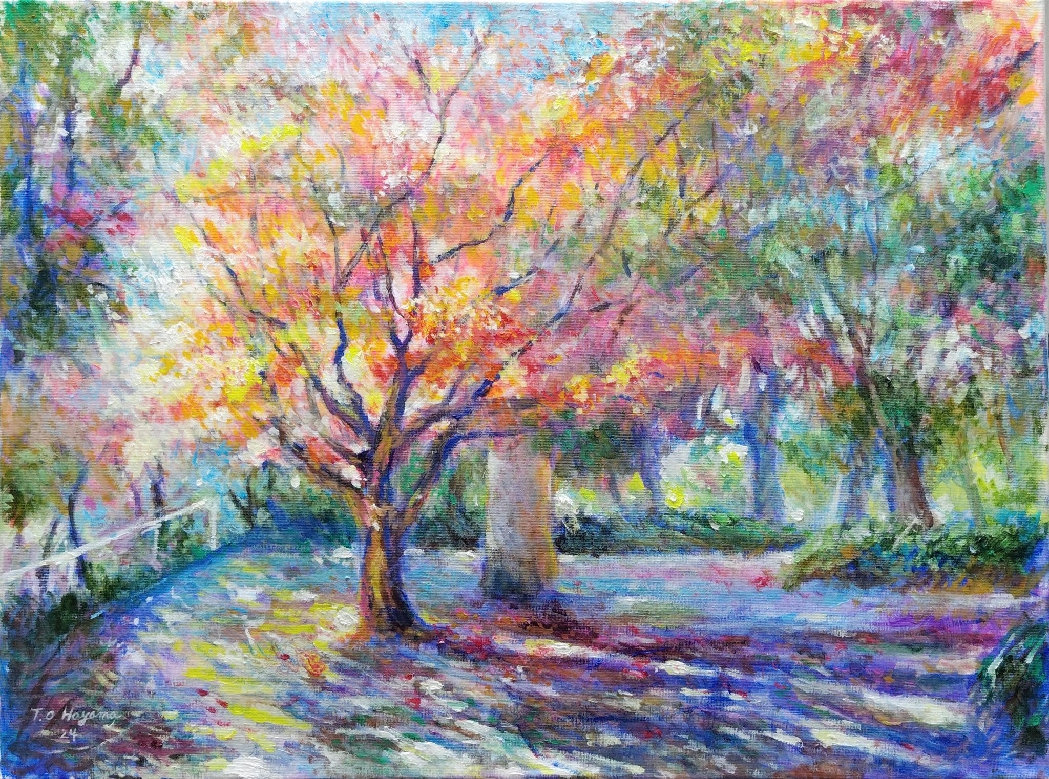 真作】絵画 日本画8号 錦秋の山並み 紅葉風景画 秋彩の山景 Y181 真作