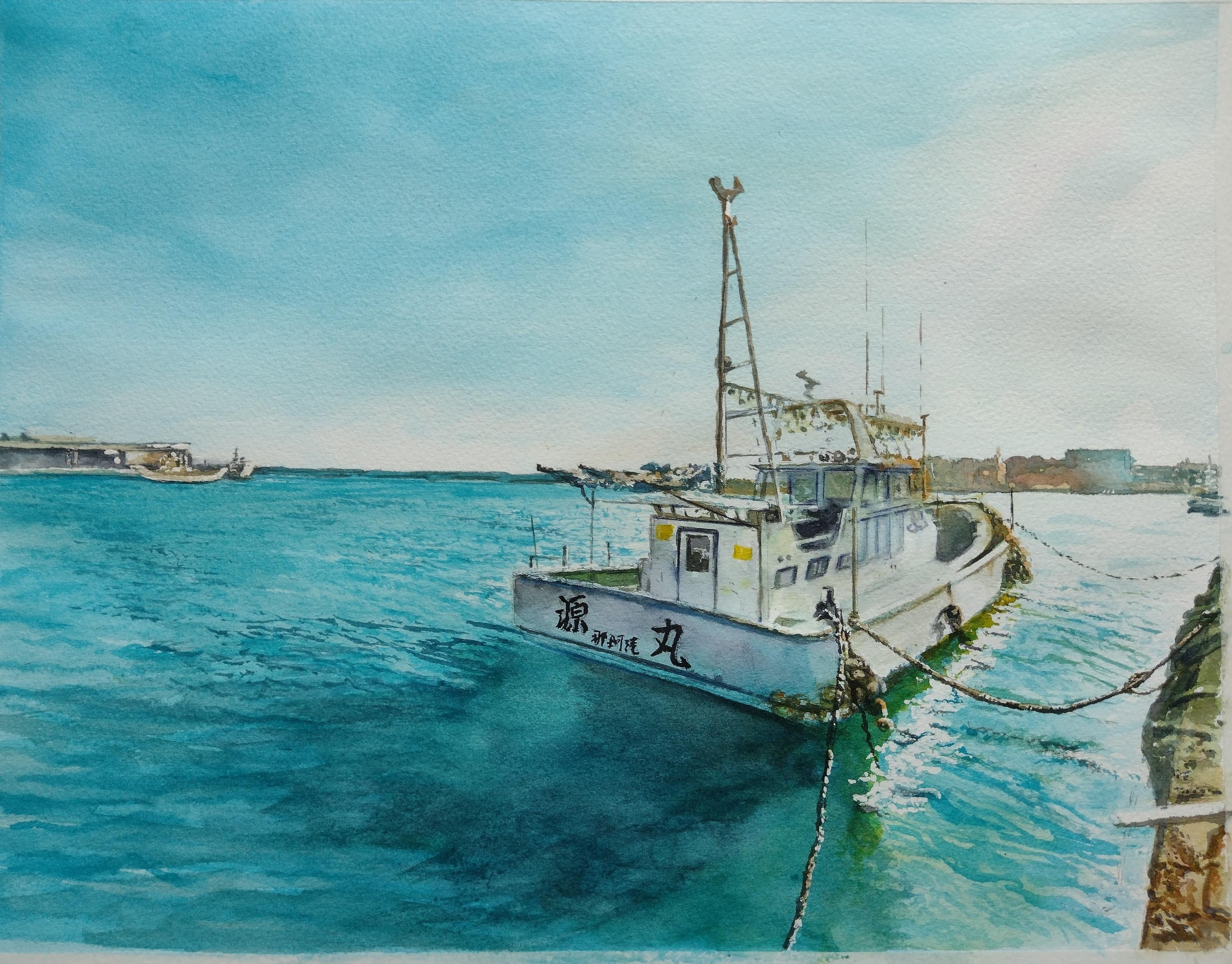 係留船 水彩画 原画 F6号 係留船 水彩画 原画 F6号