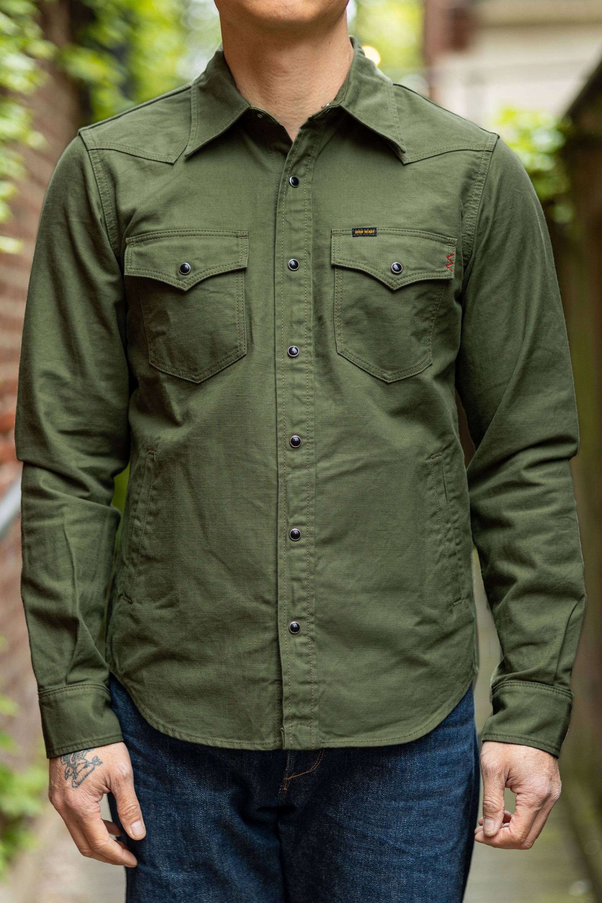 Iron Heart IHSH-381-OLV 9oz Military Serge CPO Shirt - Olive