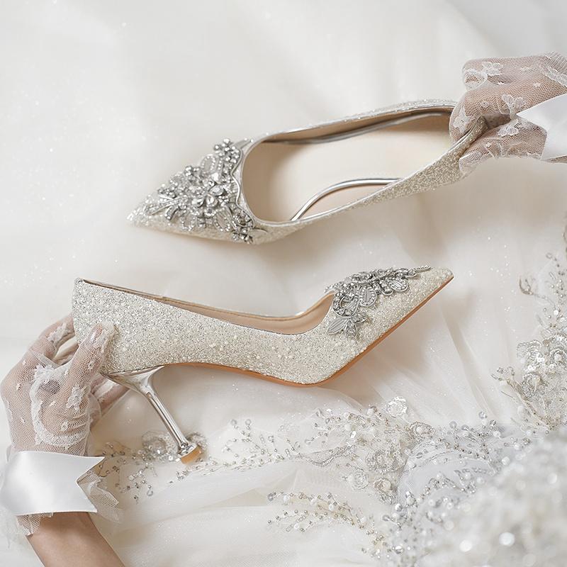 結婚式パンプス エレガント煌めきシルバーグリッター シルバー
