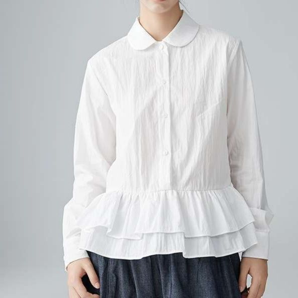 白シャツ フリルラウンドカラーシャツ カジュアル（frill）|白シャツ
