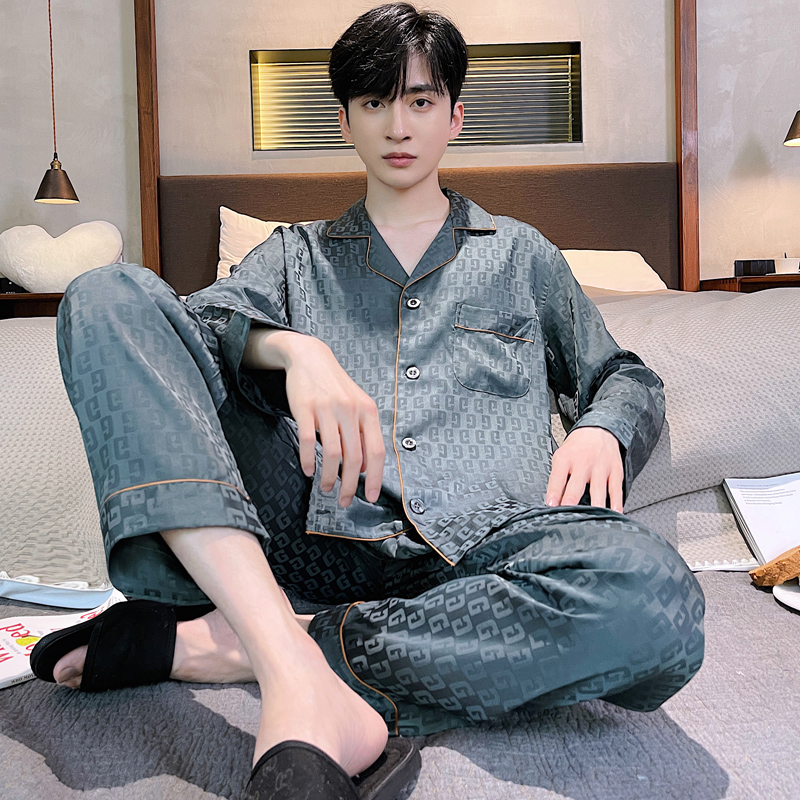 メンズパジャマ 幾何学模様シルクパジャマ上下セット シルク|メンズ