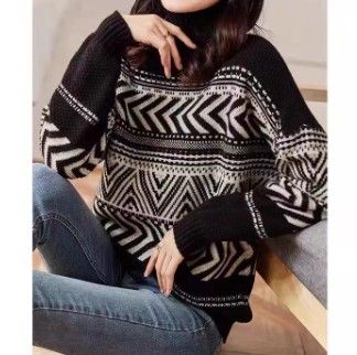幾何学模様タートルネック長袖ニットセーター ニットセーター|イエベ