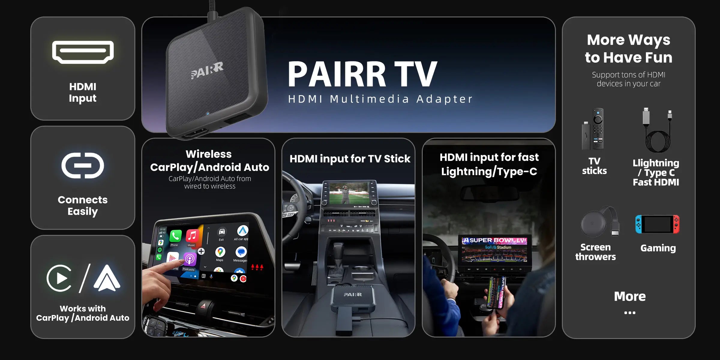 Wireless CarPlay & Android Auto with HDMI Multimedia