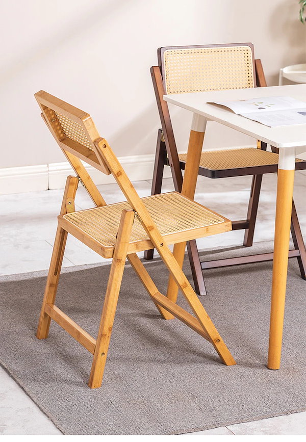 Qoo10] ダイニングチェア 北欧レトロ籐 無垢材シ