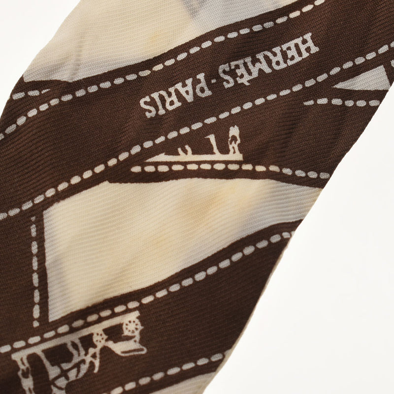 エルメスツイリー ボルデュック/Bolduc リボン柄 白/茶 レディース