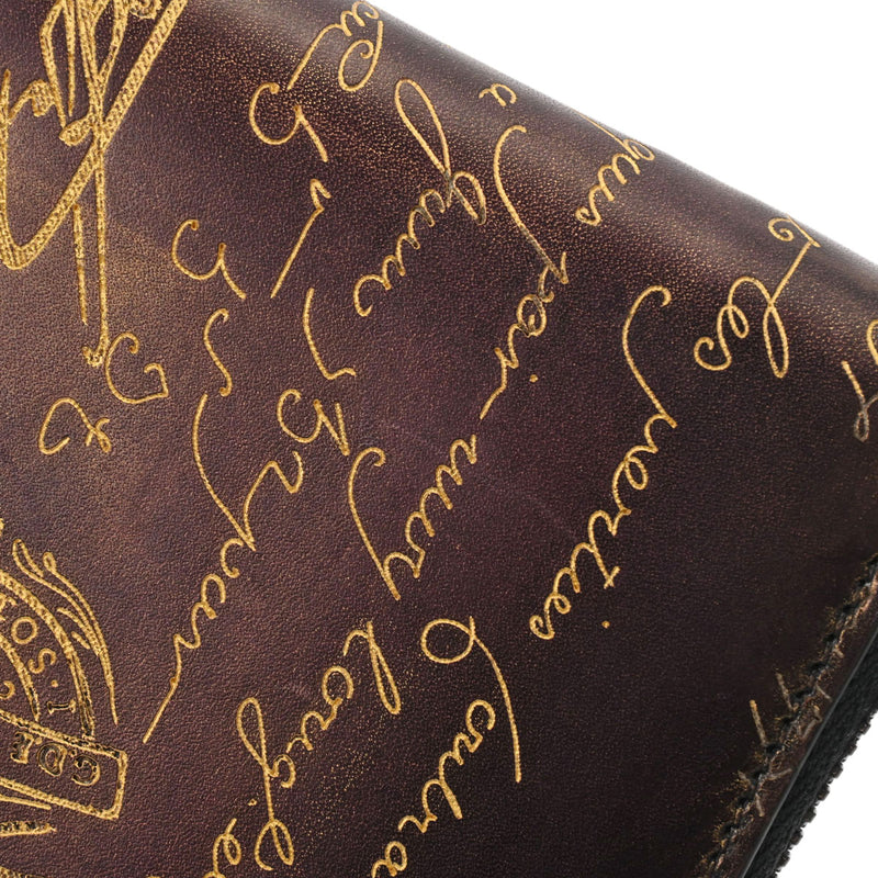 ベルルッティカリグラフィ ラウンドファスナー財布 茶 メンズ レザー