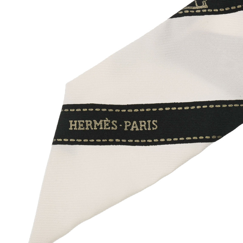 エルメスツイリー Bolduc リボン柄 白/黒 レディース シルク100