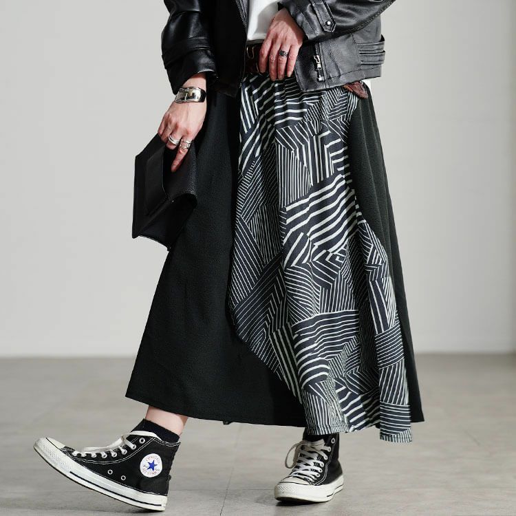 大きいサイズ レディース 幾何学模様切り替えスカート gold463