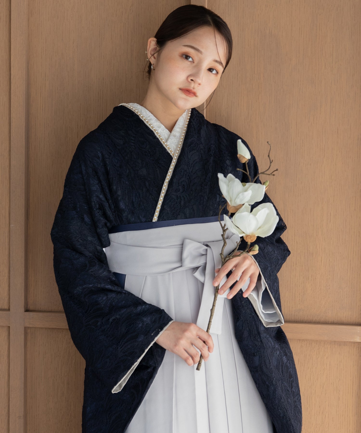 こだわり袴3点セット-レース-ネイビー系1 – ゆかた館グレース