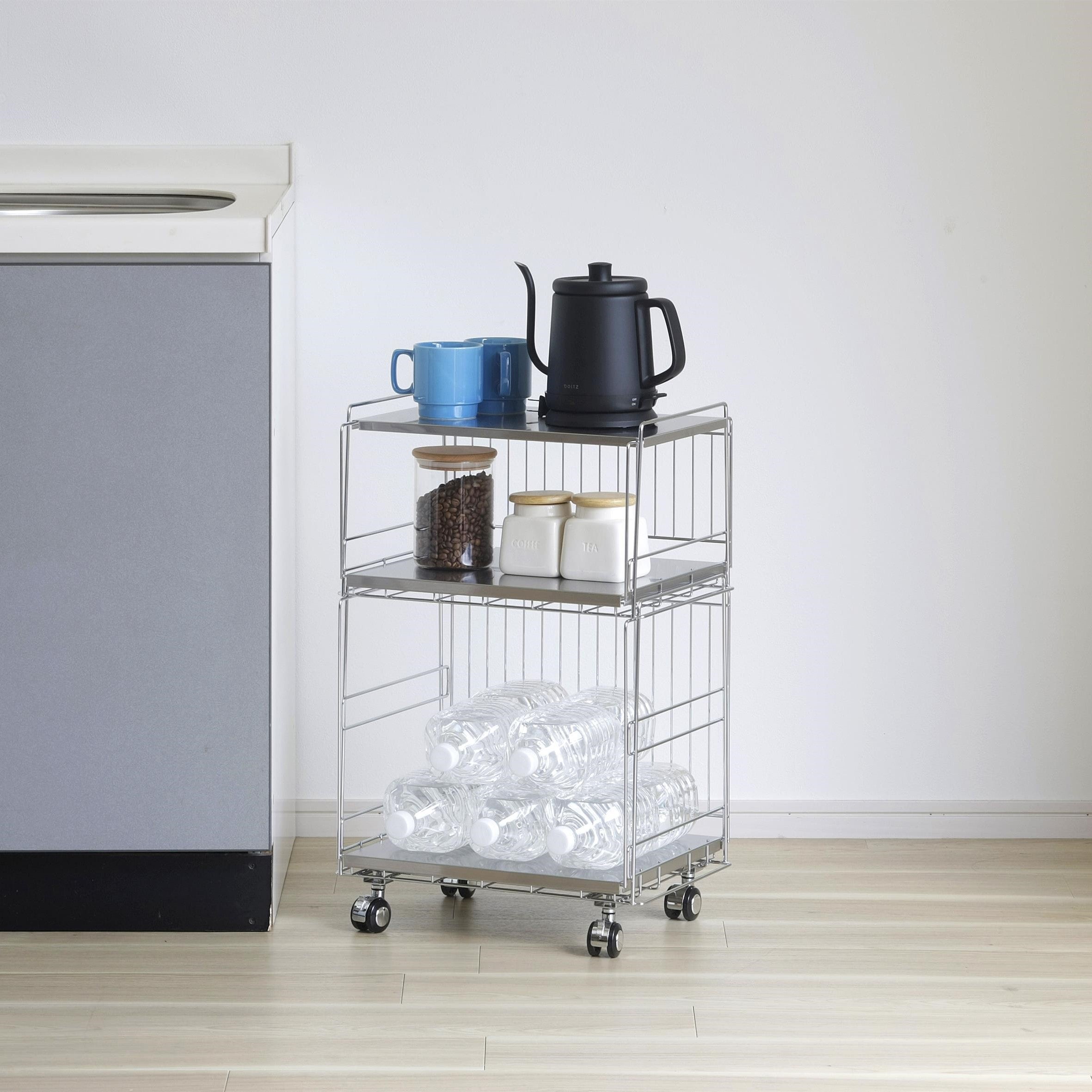 下村企販 日本製 燕三条 ステンレス棚のスタッキングワゴン 2段