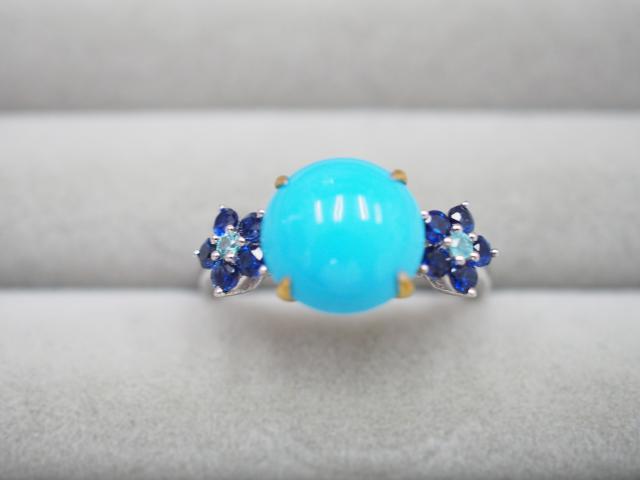 笠原真寿美 リング K18YG/WG 3.9g ターコイズ パライバトルマリン