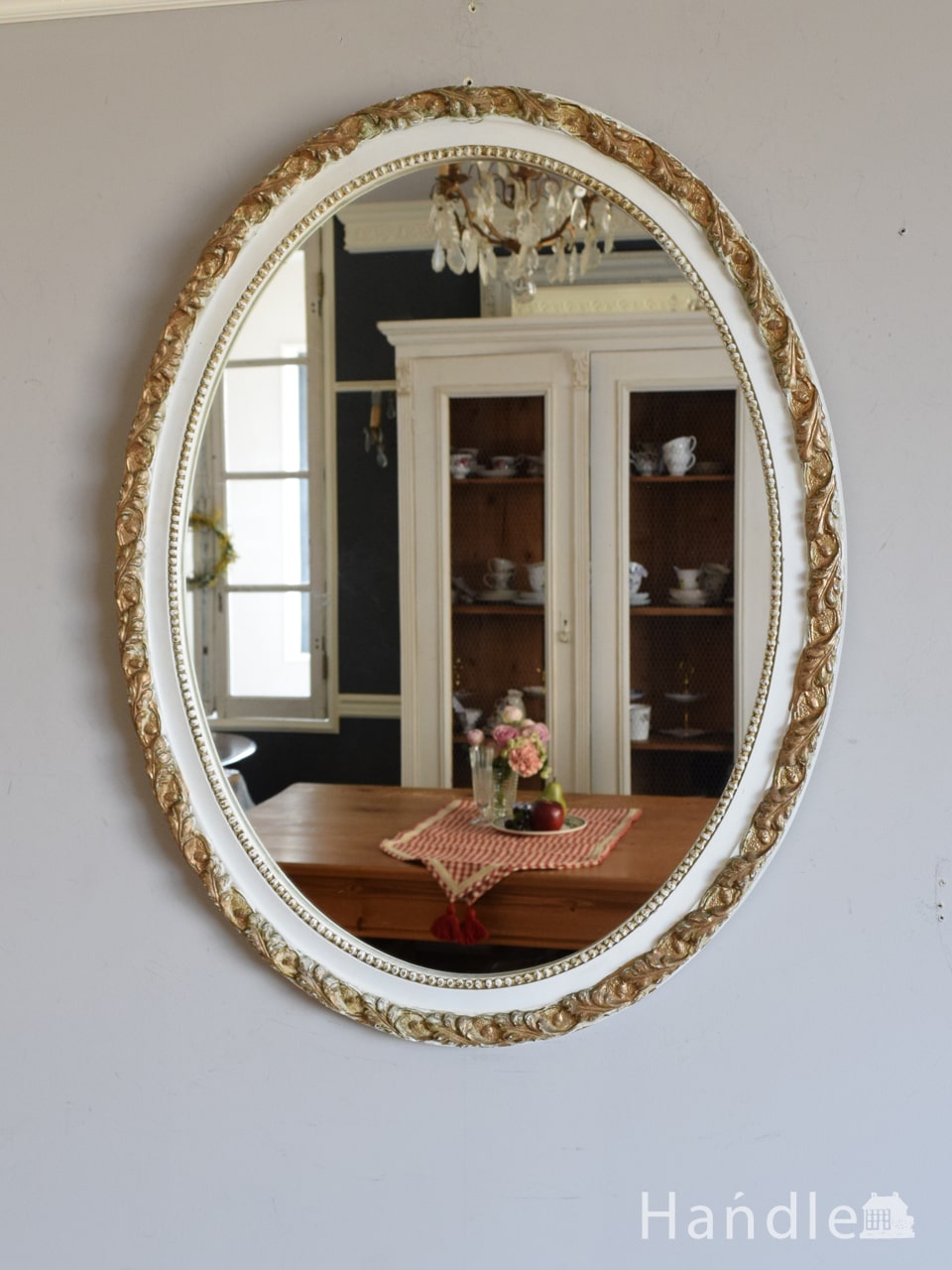 希少美品ウォールミラーオーバルミラー無垢重厚壁掛け鏡ヴィンテージ