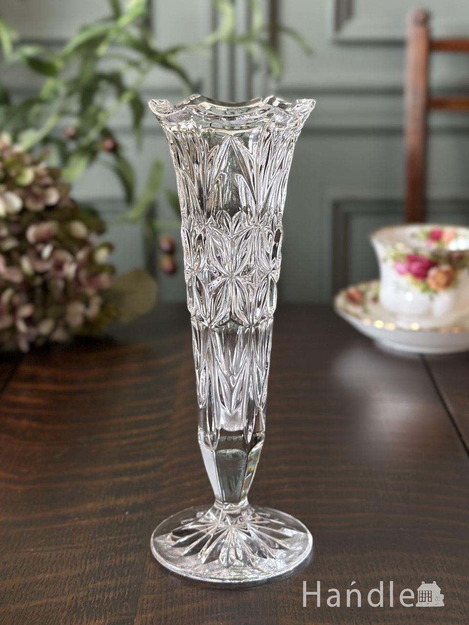 花留め付きのガラスボール（花器）アンティークプレスドグラス(pg-3799