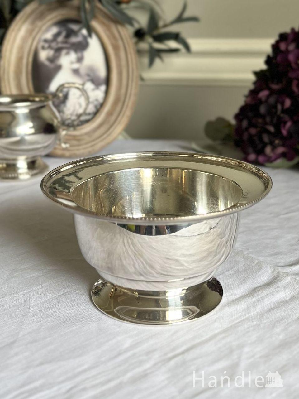 英国アンティークのシュガーボウル、シルバープレートのおしゃれな器(k