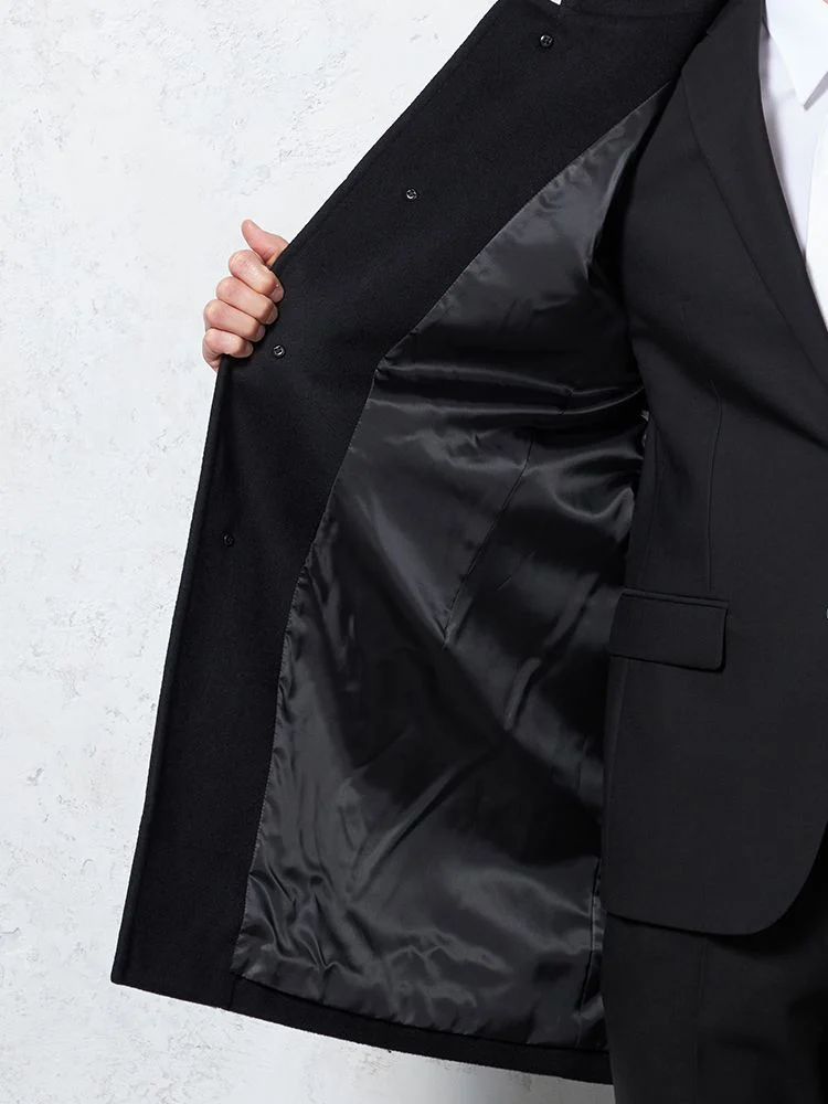 保温】ステンカラーコート アンゴラカシミヤ混素材 無地 STOVEL&MASON