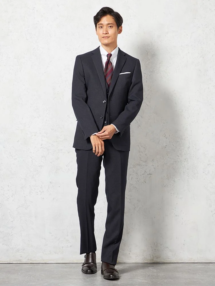 M．グレー 【上下ウォッシャブル】スリーピーススーツ 2つボタン