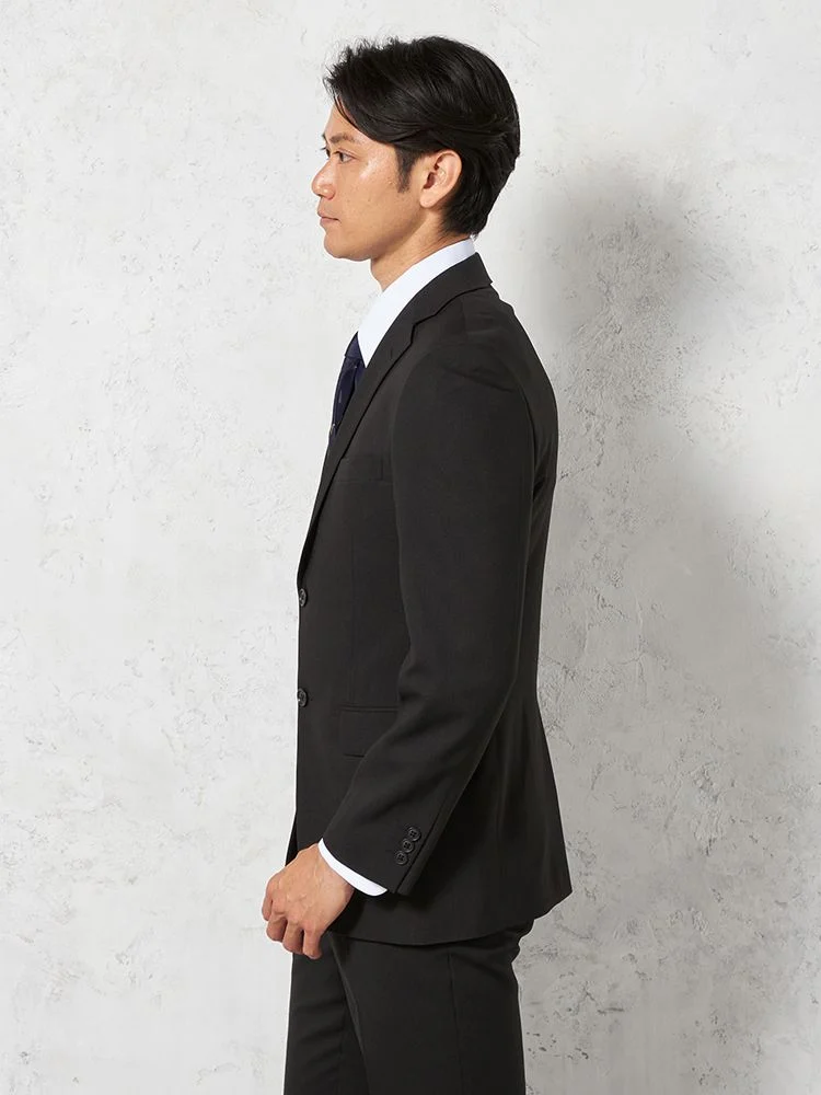スーツ 2つボタン【WEB限定】4WAYストレッチ 織柄 ブラック 通年