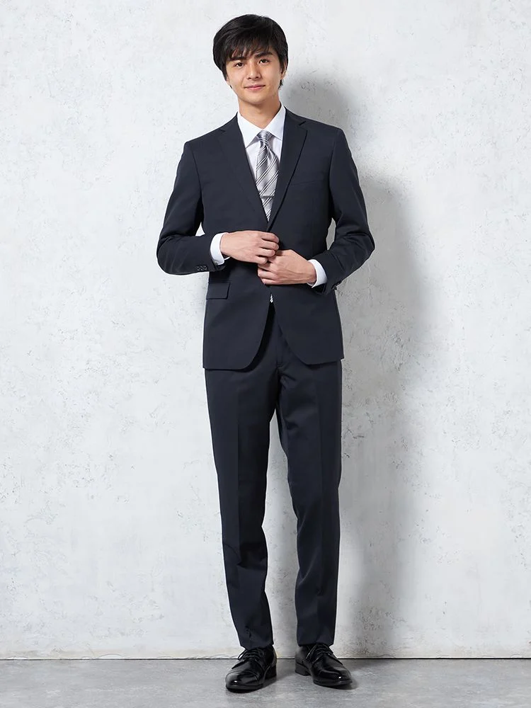 ネイビー 【パンツウォッシャブル】2つボタン スーツ ネイビー 無地