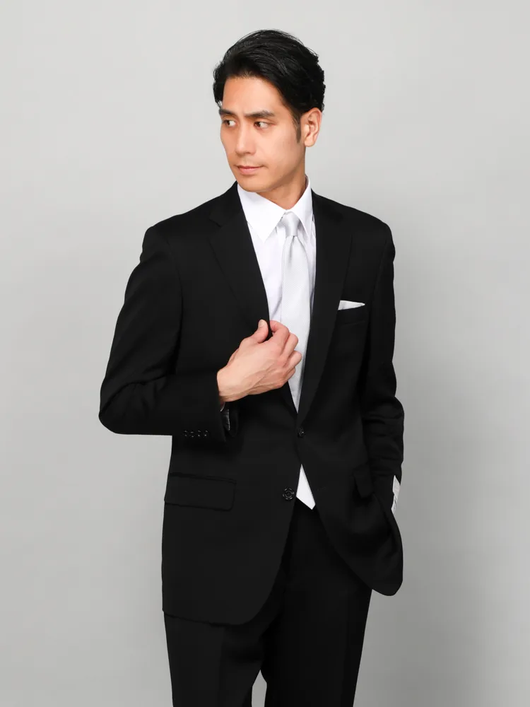 礼服]【ウエストアジャスター仕様】フォーマル 2つボタン ウール混 黒