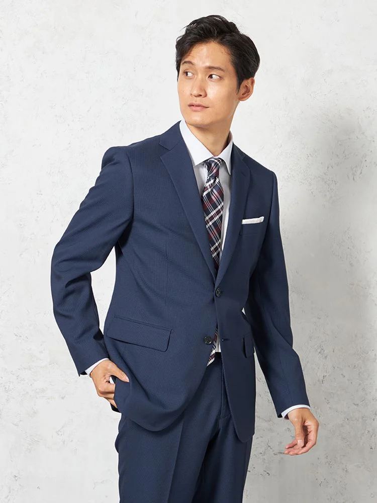 スーツ 2つボタン【WEB限定】上下ウォッシャブル 千鳥格子 ブルー 通年