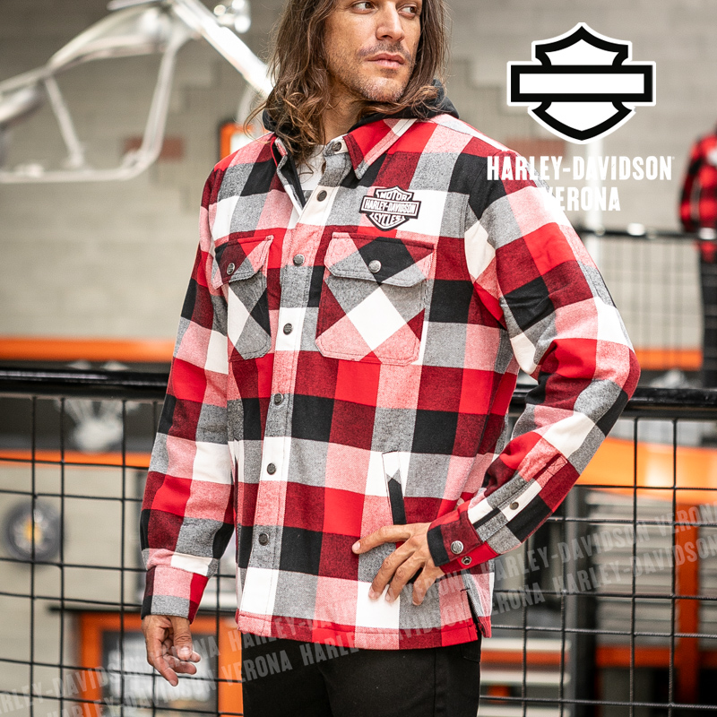 Harley-Davidson® Traveller Hooded Shirt Jacket - Black Red | 96807