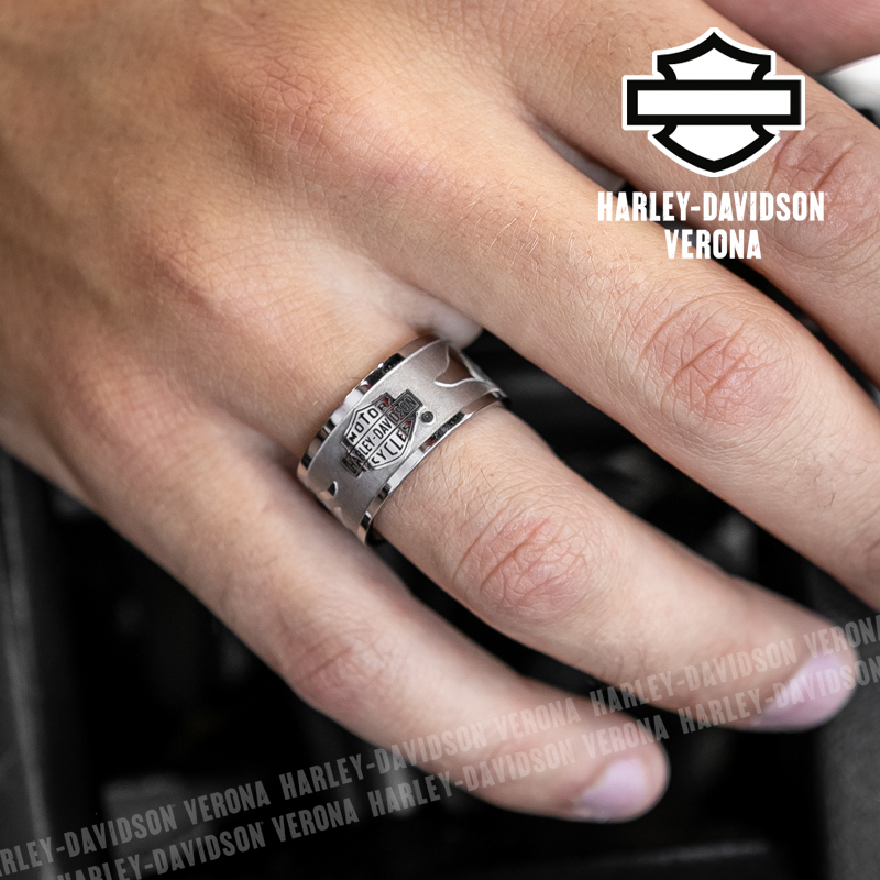 Harley-Davidson® Raised Logo Silver/Black Ring