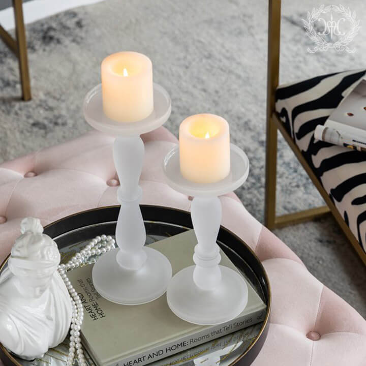フロストガラスキャンドルホルダー/ホワイト大小2個セット｜クリスマス