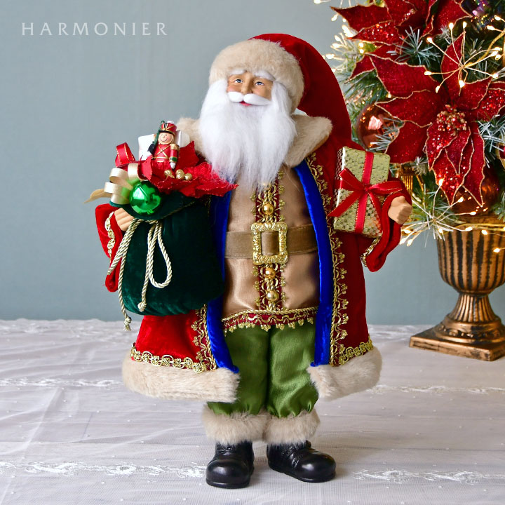 サンタクロースフィギュアレッド/ポインセチア45cm｜クリスマス雑貨の