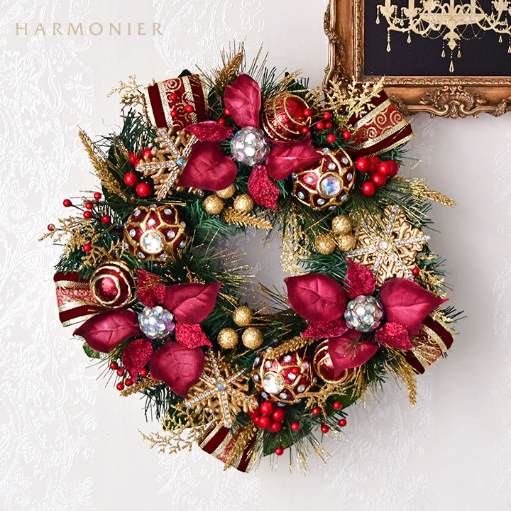 バーガンディポインセチアリース45cm｜クリスマス雑貨の通販