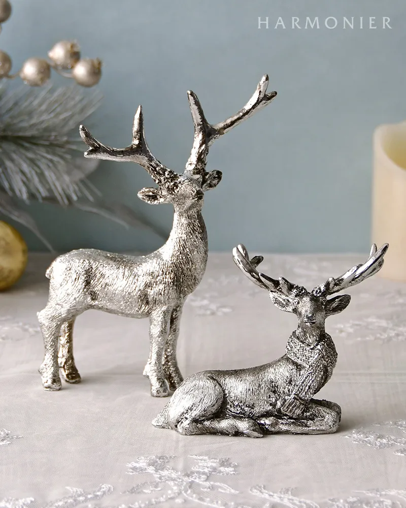 シルバーフォレストトナカイオブジェ2コセット｜クリスマス雑貨の通販