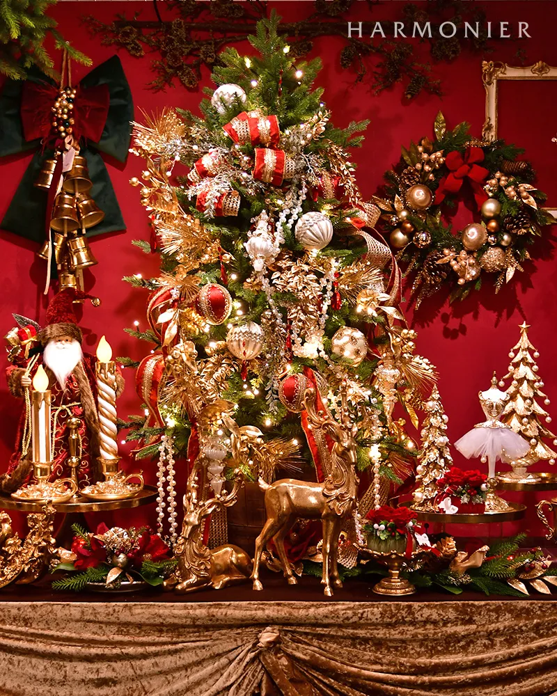 FILA 150cm人工クリスマスツリー 赤と金のオーナメント FILA 150cm人工