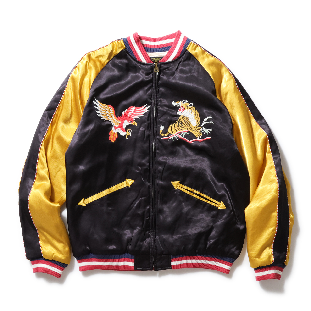 サテンスカジャン90s鷹x虎スーベニアジャケット東洋ロカビリー サテン