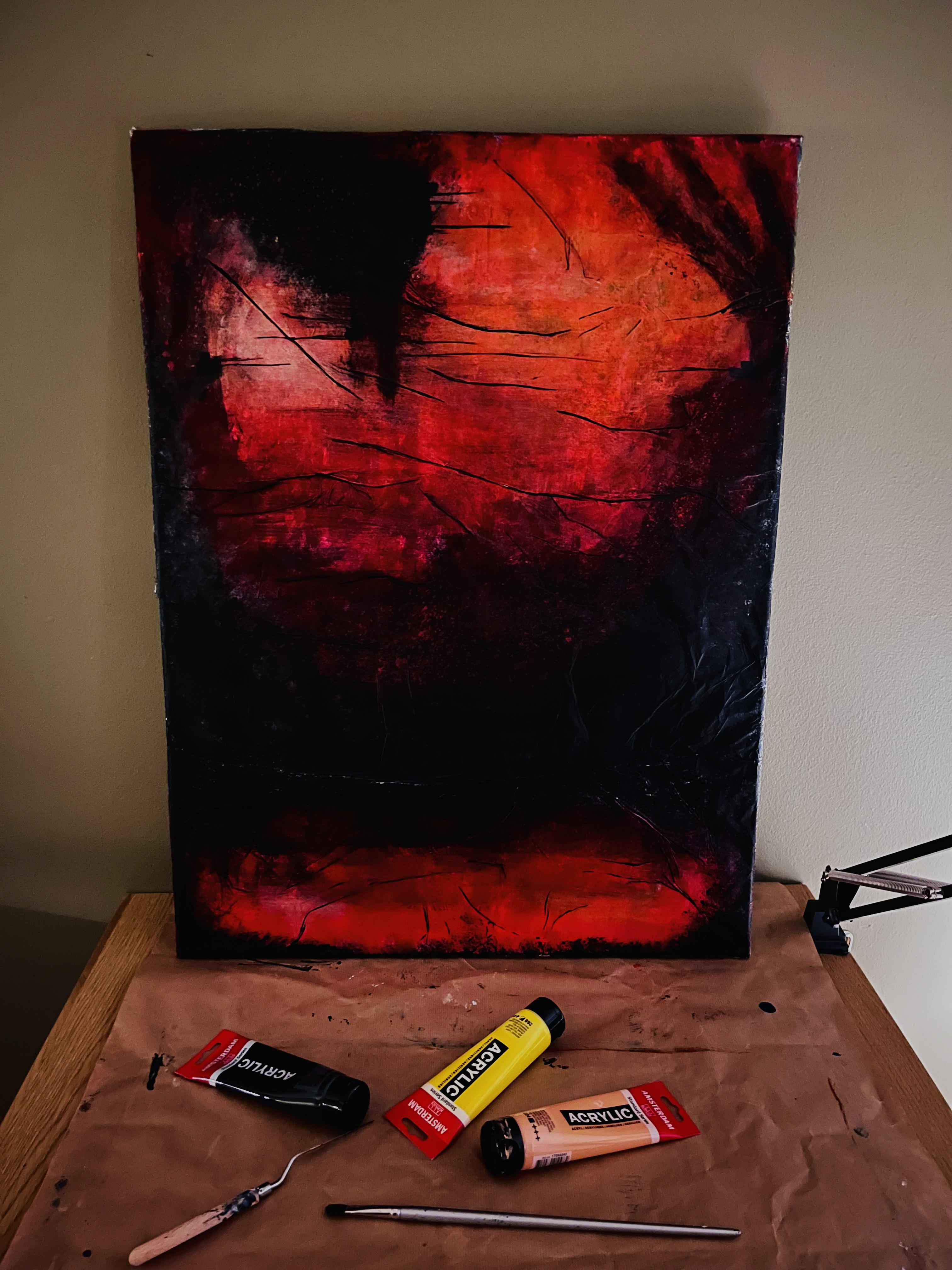 地獄の夜明け。抽象画。キャンバスにアルミホイル。アクリル絵の具 : r