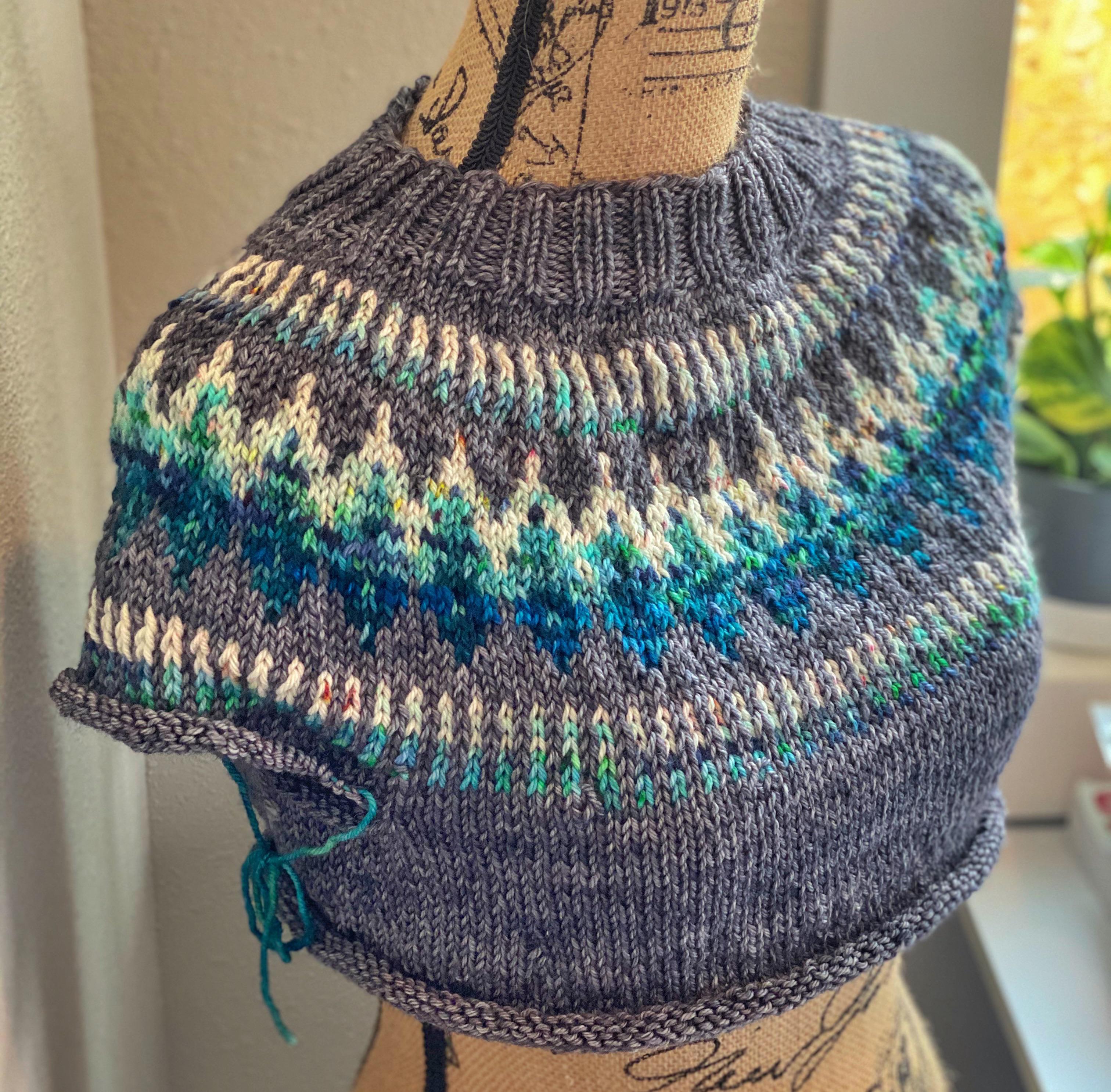 First colorwork sweater - The Throwover by Andrea Mowry, finally