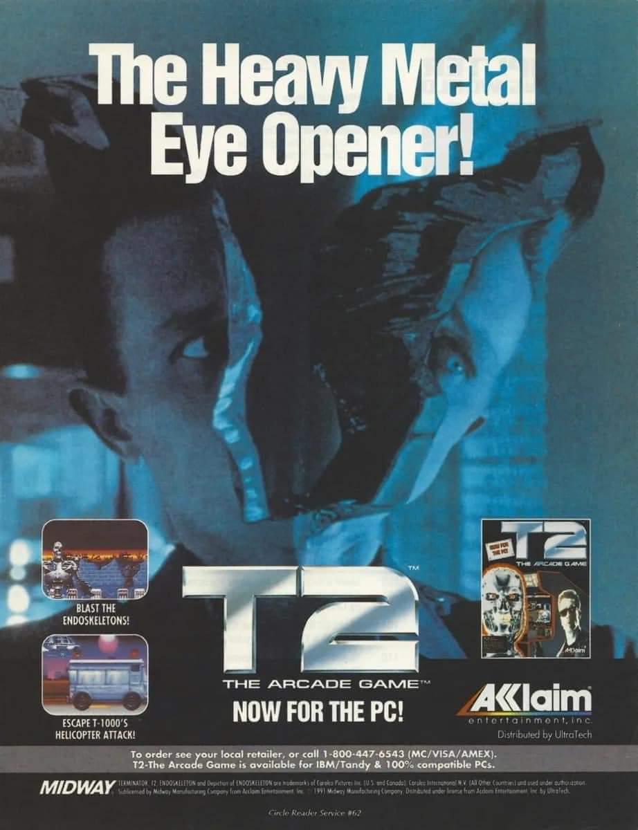 1993年のターミネーター2アーケードゲームの広告。このゲームを持っ