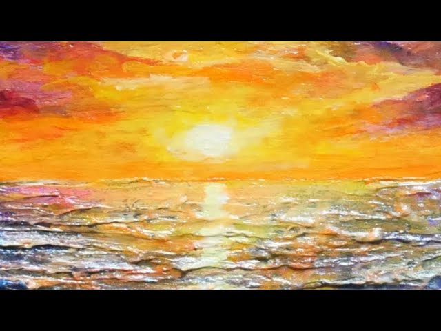 油絵】【水平線に沈む夕日 】 #油絵 #手書き #アート #絵画 #絵 #油彩